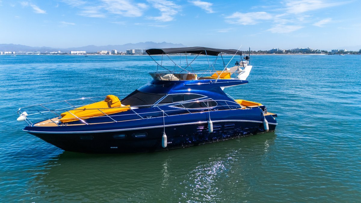 Baltra 45 private yacht anchored on Banderas Bay during a Puerto Vallarta yacht rental