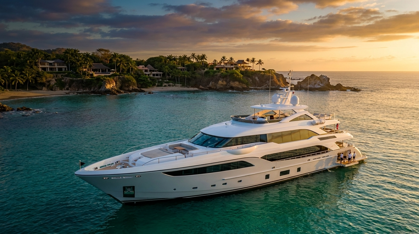 Yate privado navegando frente a Punta Mita en la Riviera Nayarit con BYRBO